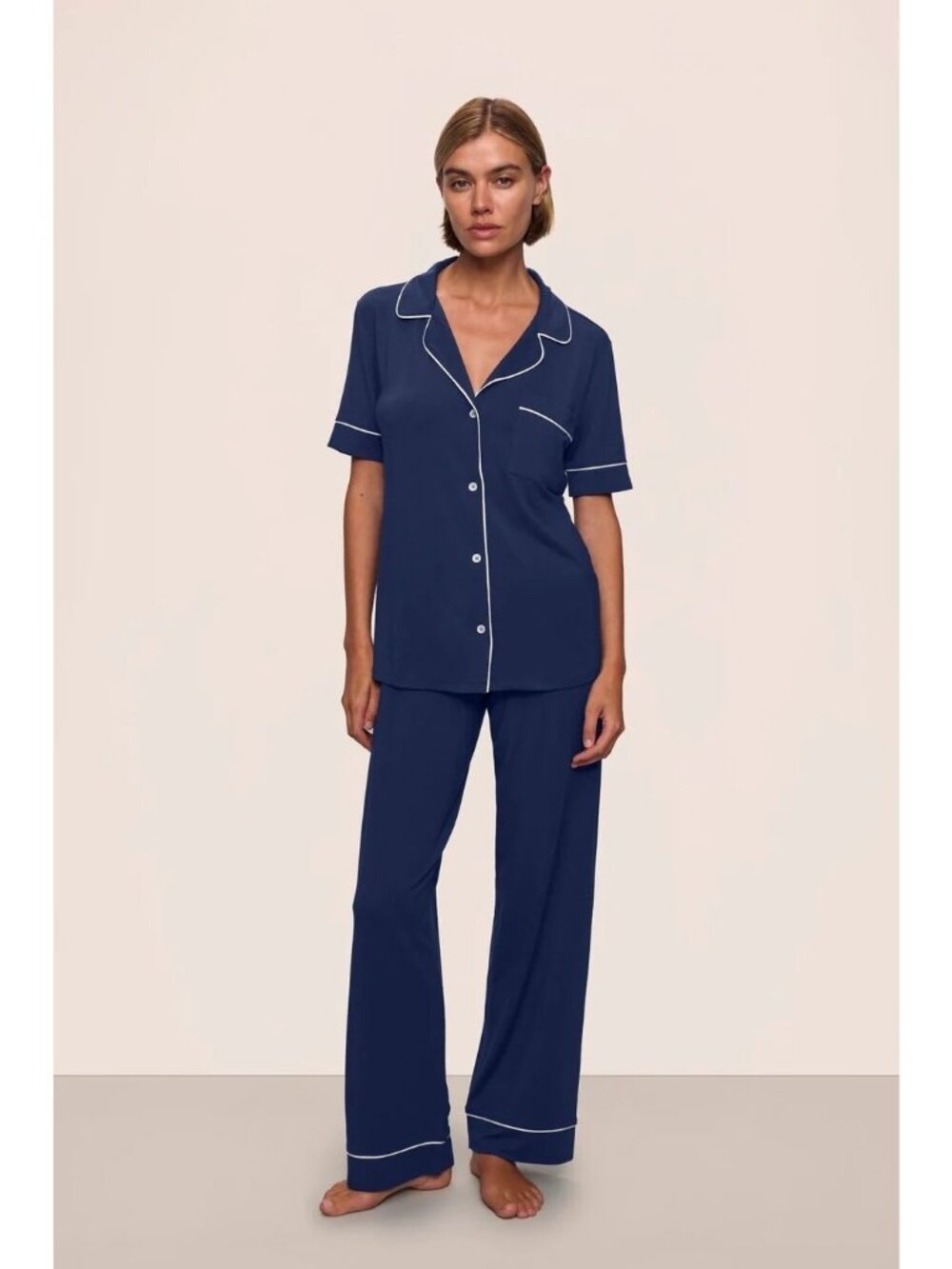 Eberjey Gisele TENCEL™ Modal Short Sleeve & Pant PJ 2-PC Set Navy / Ivory